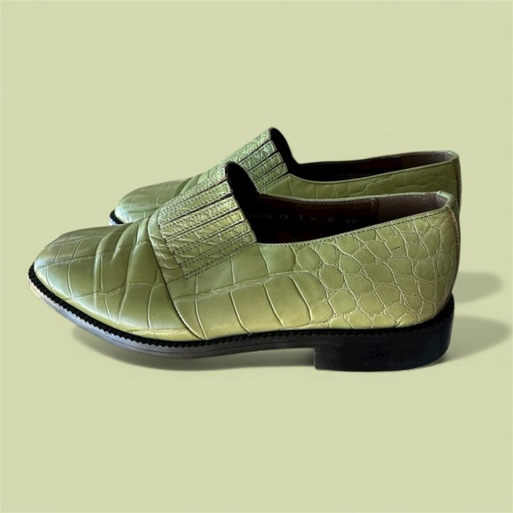 StacyAdams monkstrap slip-on crocodile-print genuine leather olive color size 7 - Picture 4 of 8